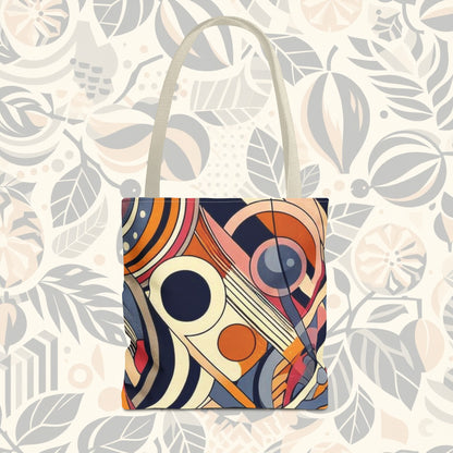 In circles: colorful rainbow tote bag