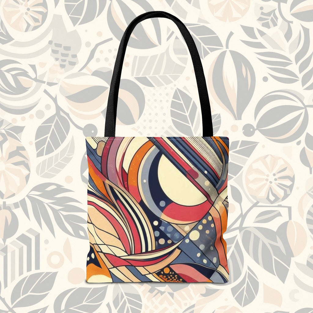 In circles: colorful rainbow tote bag