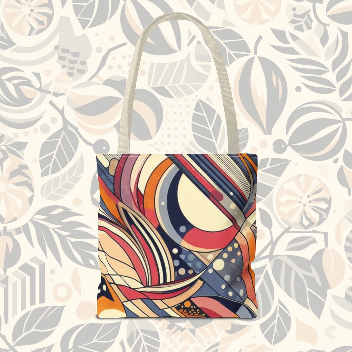 In circles: colorful rainbow tote bag