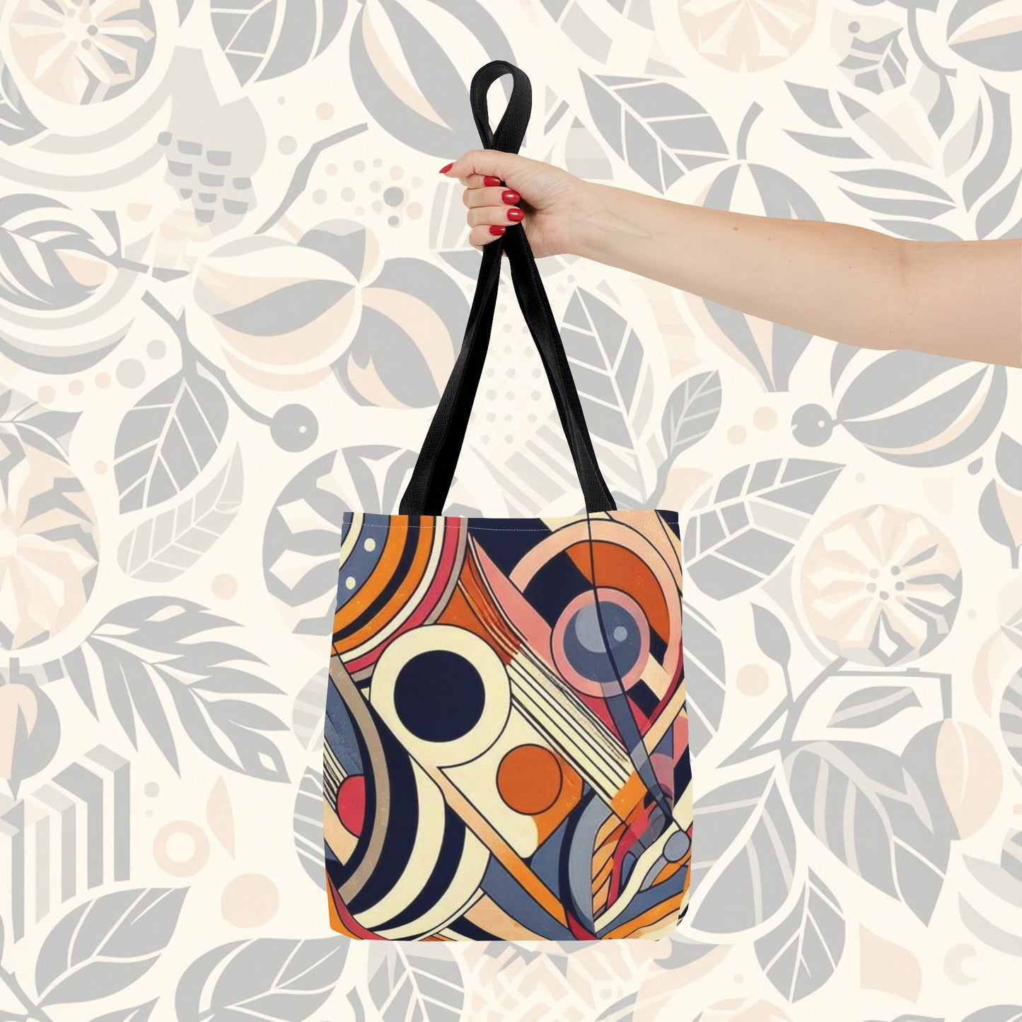 In circles: colorful rainbow tote bag