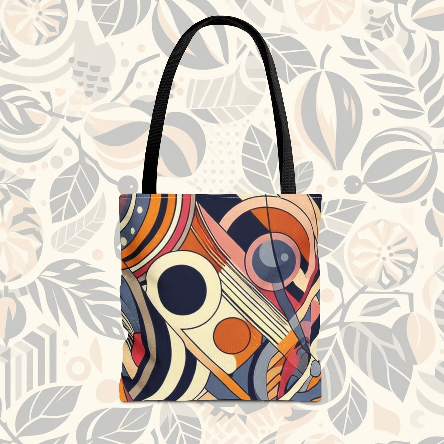 In circles: colorful rainbow tote bag