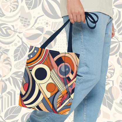 In circles: colorful rainbow tote bag