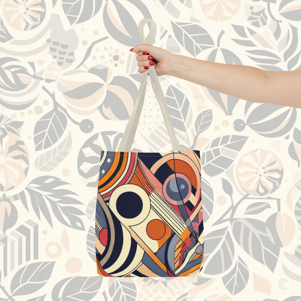 In circles: colorful rainbow tote bag